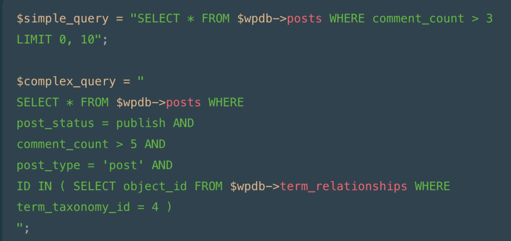 SQL queries for WordPress Coding Standards